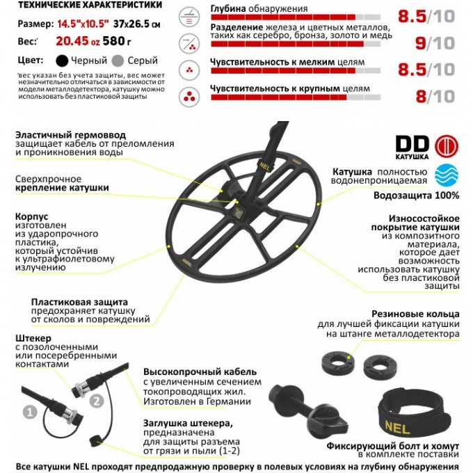 Катушка NEL Thunder для MINELAB X-Terra 2-х частотная (7,5 кГц / 18,75 кГц) NELTH268